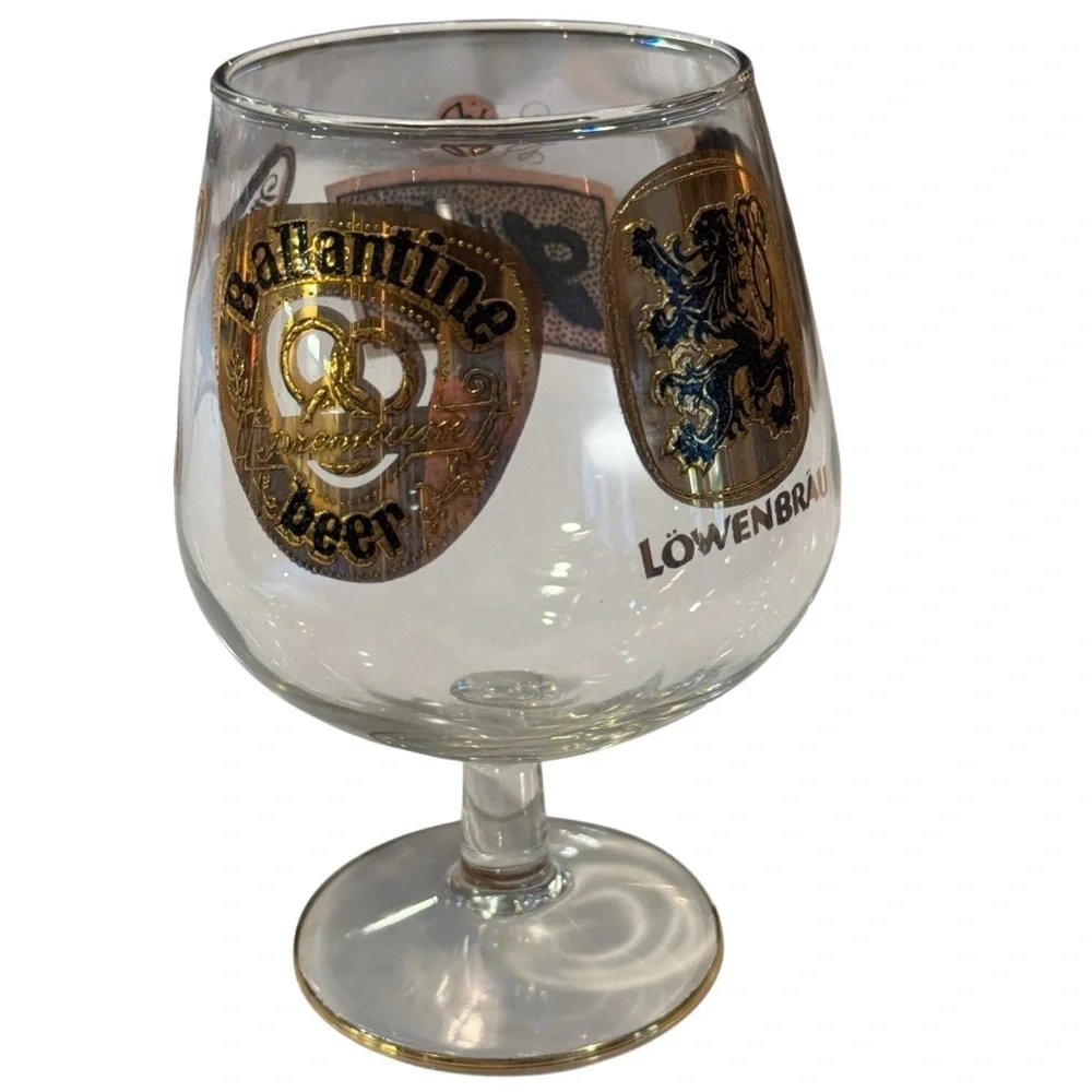 Vintage Beer Snifter Glass 6” Gold Rim Pabst Schlitz Löwenbräu Ballantine Miller